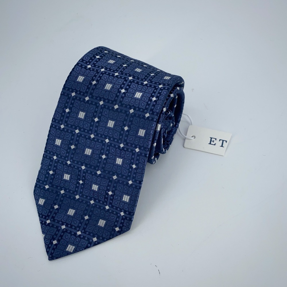 Eton Tie Mens One Size Blue White Patterned Silk Classic Fit Necktie Italy Made